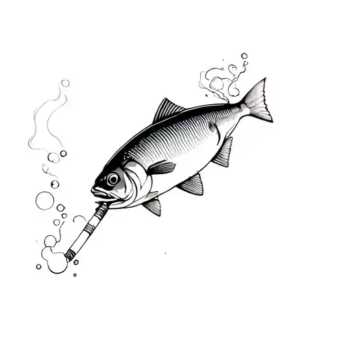 sardine smoking a cigarette with smoke bubbles instead of smoke tattoo design idea