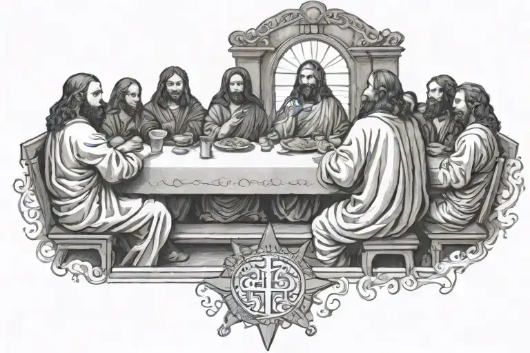 blank face last supper and with halo over Jesus Christ tattoo design idea