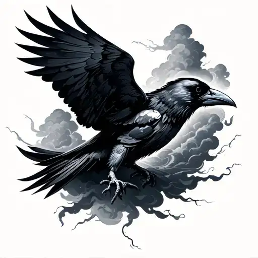 raven and storm clouds tattoo design idea