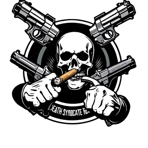 DEATH SYNDICATE RECORDS IS A RECORD LABEL OWNED BY A BIG TIME THUG GANGSTER ADD GUNS AND A CIGAR AND A FIST tattoo design idea