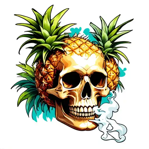pineapple skull smoking joint tattoo design idea