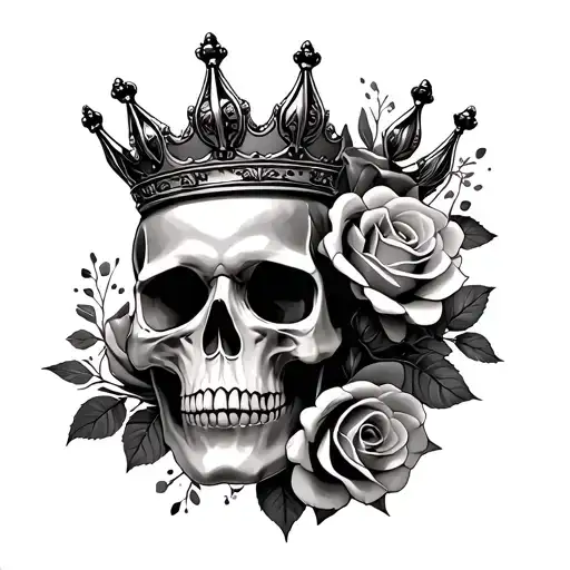 skull roses and crown tattoo design idea