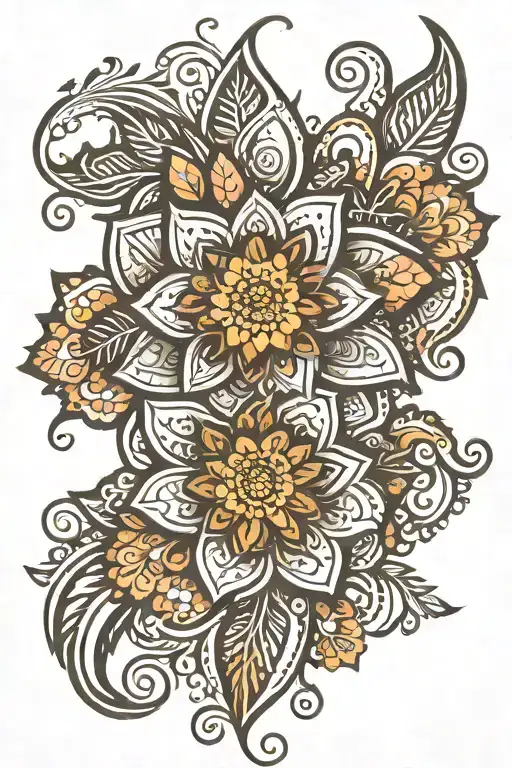 henna floral stencil art tattoo design idea