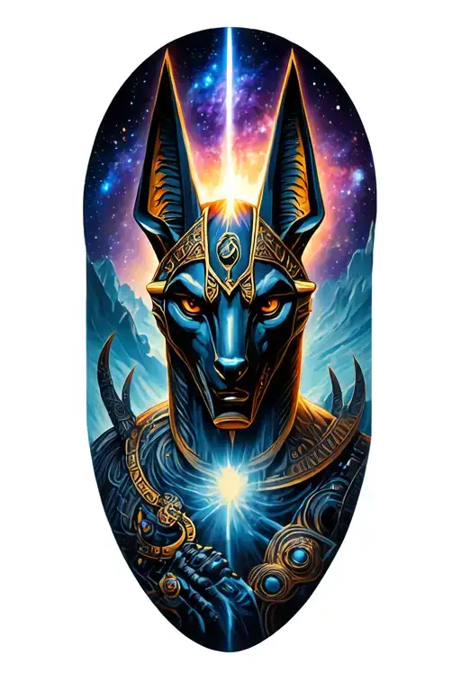 Galaxy Landscape With Technology Tattoo Featuring God anubis tattoo design idea