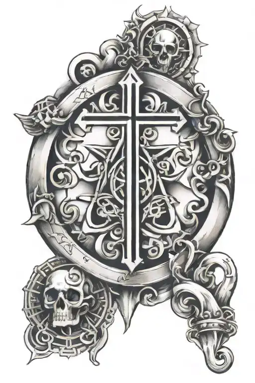 religious symbols incorporated tattoo design idea