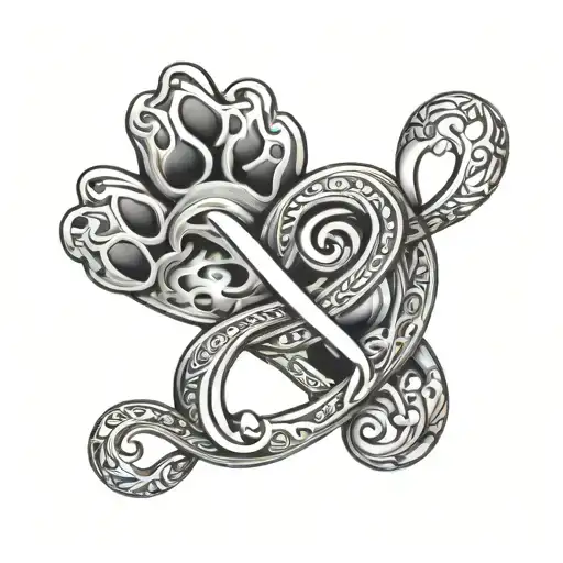 infinity symbol with dog paw and heart tattoo design idea