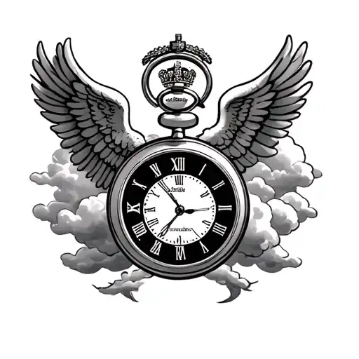 arsenal football club and cherub and clouds and pocket watch with 3:23am  tattoo design idea