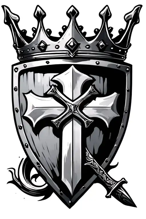 Crown, sword, shield cross royalty, christian tattoo design idea