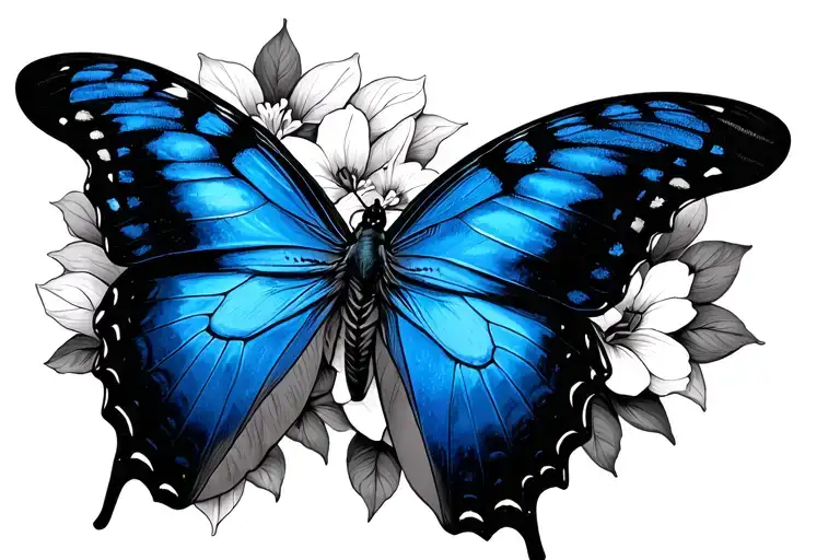 blue Morpho butterfly in a blackwork tattoo design idea