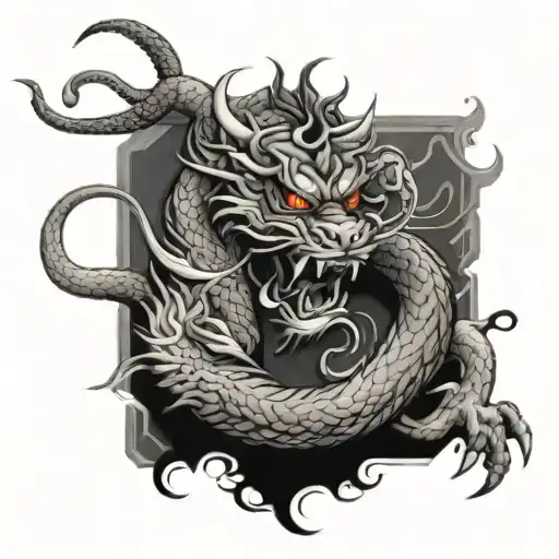 Chinese dragon and tiger surrounded tattoo design idea
