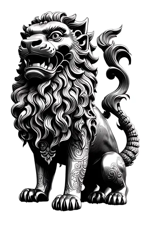 Bronze guardian lion at Wat Phra Kaew in Bangkok tattoo design idea
