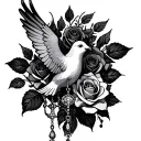 roses with a dove and rosary tattoo design idea