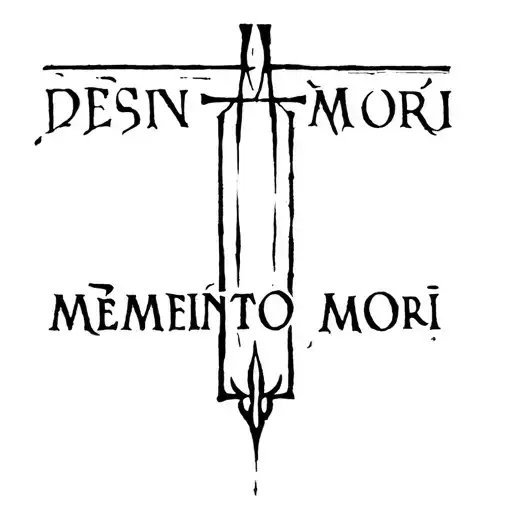 memento mori latin text with cross in the middle of the two words tattoo design idea