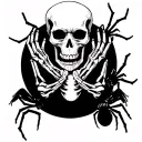 praying skeleton, with spiders around it tattoo design idea