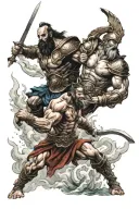Poseidon vs ares god of war tattoo design idea