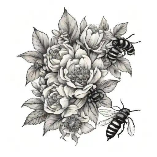 April and September Birth flowers with 3 Bees tattoo design idea