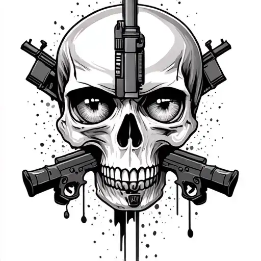 skull and 2 ar 15s out of the eyes  tattoo design idea