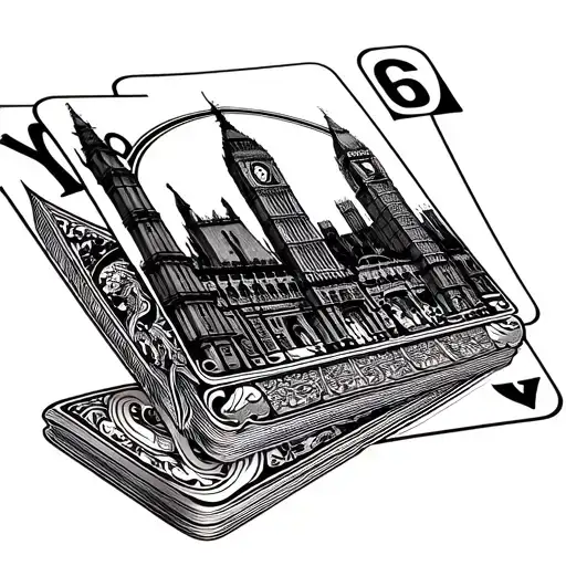 playing card with London skyline tattoo design idea