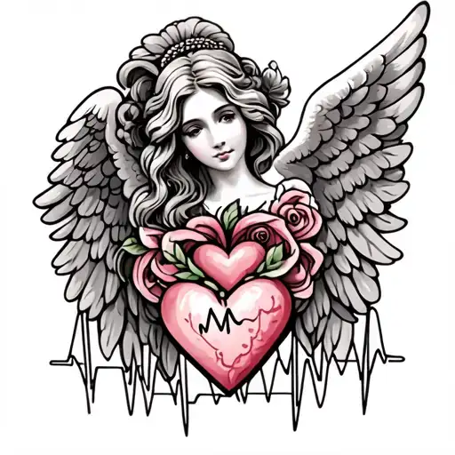 small memorial for mom with angel wings and a heartbeat design tattoo design idea