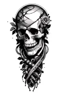 skin, rips, bio, mechanical elements, and skulls leg sleeve tattoo design idea