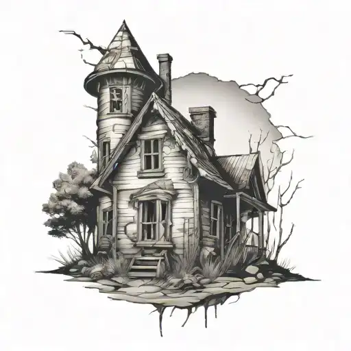 abandoned house tattoo design idea