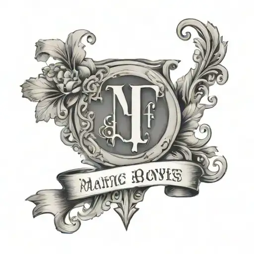 an F with the first name Marc Marion Thomas tattoo design idea