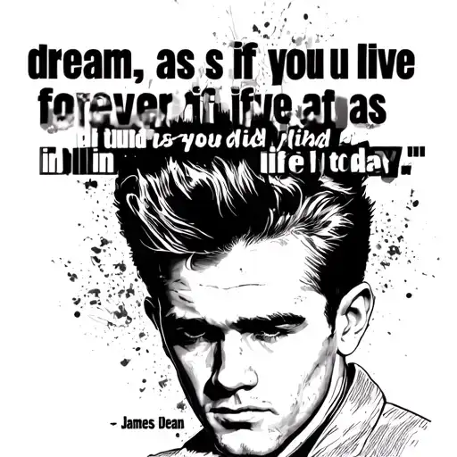 James Dean with a quote dream, as if you live forever live as if you died today pull in the background tattoo design idea