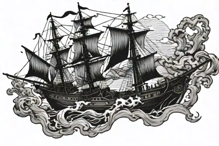 boat 18th century tattoo design idea