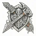 Warcraft axe and shield crossed tattoo design idea