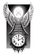 heaven stairs clock wings tattoo design idea