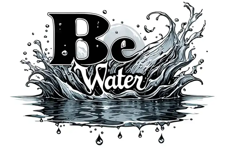 "be water" with droplets on the bottom tattoo design idea