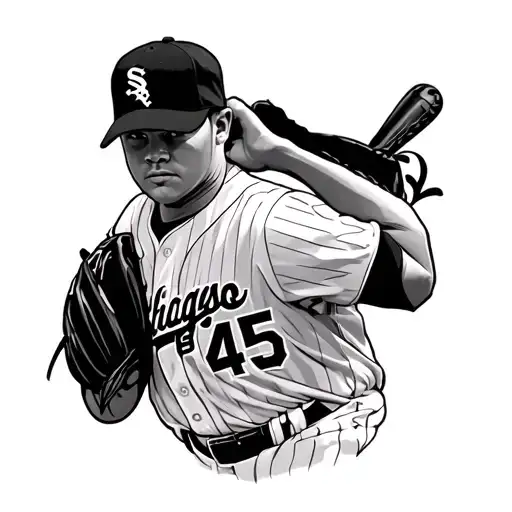 memorial tattoo for nephew stomach cancer pitcher for Chicago white sox championship 2005 closing pitcher jersey #45 tattoo design idea