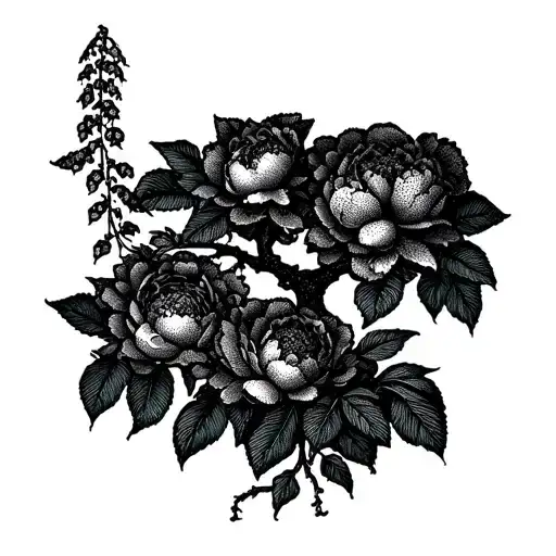 art nouveau wisteria tree into peonies tattoo design idea