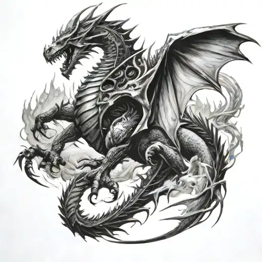 dragon battle with lich king tattoo design idea