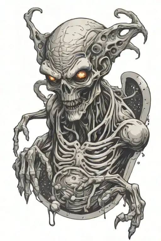 Zombie alien in space surrounded tattoo design idea