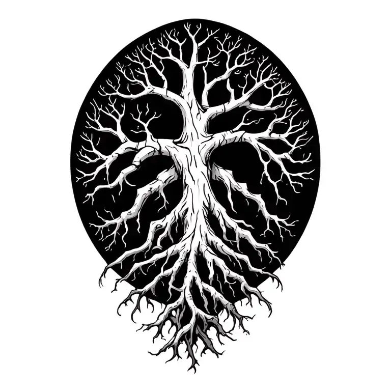 nordic tree roots spreading tattoo design idea