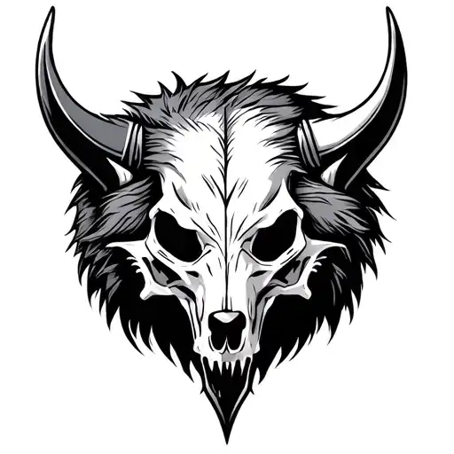 viking wolf skull tattoo design idea