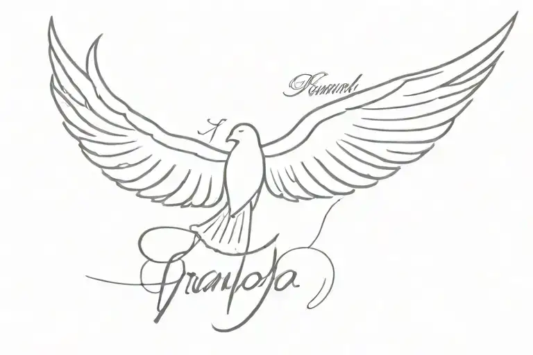 Grandpa Memorial - Wings of an angel - Canary flying away freely - and 'I love you beneath' in a child's handwriting  tattoo design idea