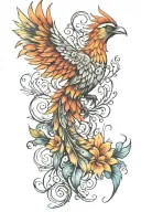 phoenix bird feathers flowers full tattoo design idea