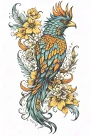 phoenix bird feathers flowers full tattoo design idea