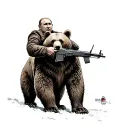 Putin ride on a bear with a AK-47 in the hand and drink vodka  tattoo design idea