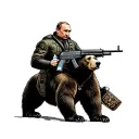 Putin ride on a bear with a AK-47 in the hand and drink vodka  tattoo design idea