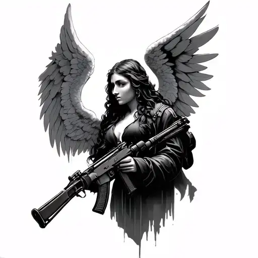 Angel With Ak 47 tattoo design idea