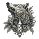 wolf, alcohol bottle, noose, life, tattoo design idea