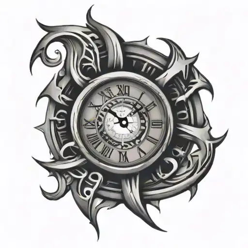 clock with cracks tribal tattoo design idea