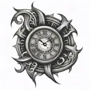 clock with cracks tribal tattoo design idea