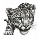 snow leopard on the prowl tattoo design idea