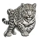 snow leopard on the prowl tattoo design idea