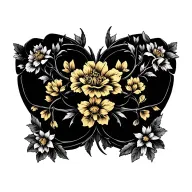 goldflame honeysuckle flowers intertwined with vines and leaves. Have there be a lot of small flowers  tattoo design idea