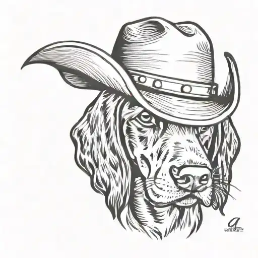 Black and Tan coonhound puppy wearing a cowboy hat tattoo design idea